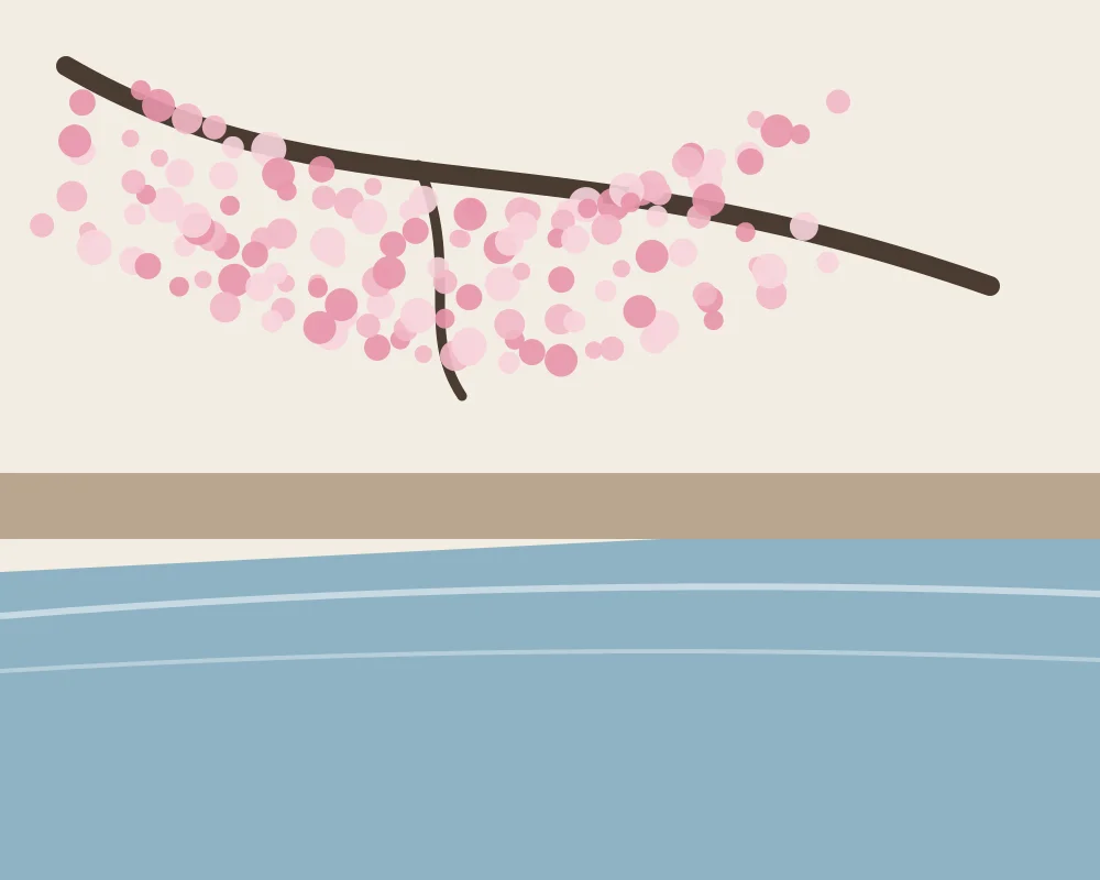 Skizze: Kirschblüte am Kanal